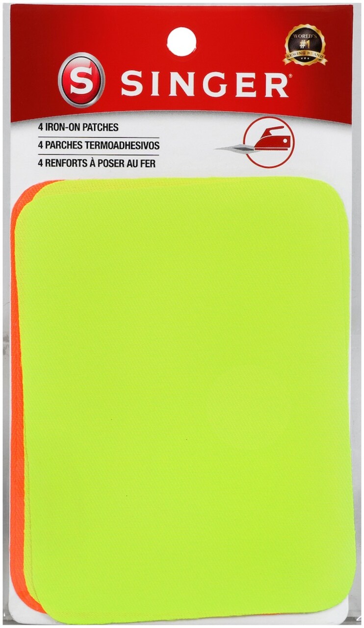 SINGER Iron-On Patches 3.75"X5" 4/Pkg-Neon Green & Neon Orange